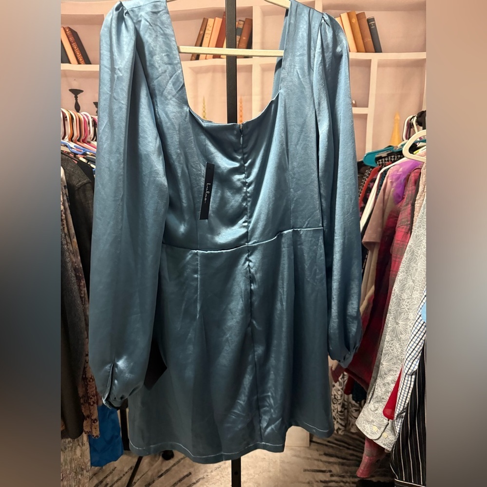 Lulu's Elegant Long Sleeve Satin Dress in Blue - Picture 8 of 10